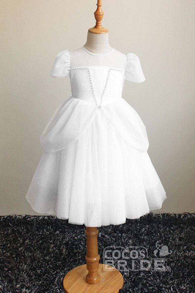 Light Blue Short Sleeves Ball Gown Dress with Scoop Neck-flower girl dresses-BallBride