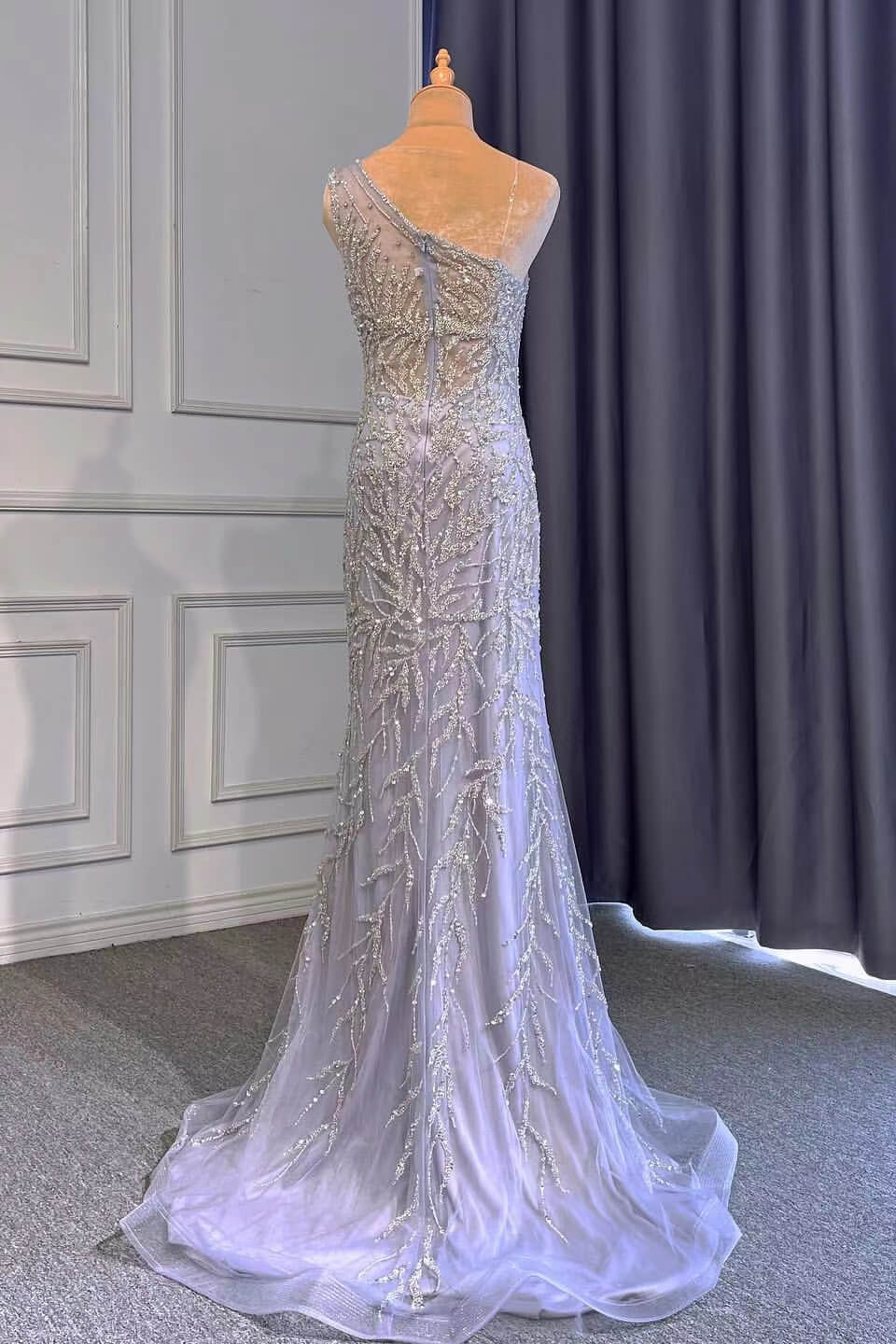 Light Purple Mermaid Prom Dress with Long Ruffles Appliques and Front Split-BallBride