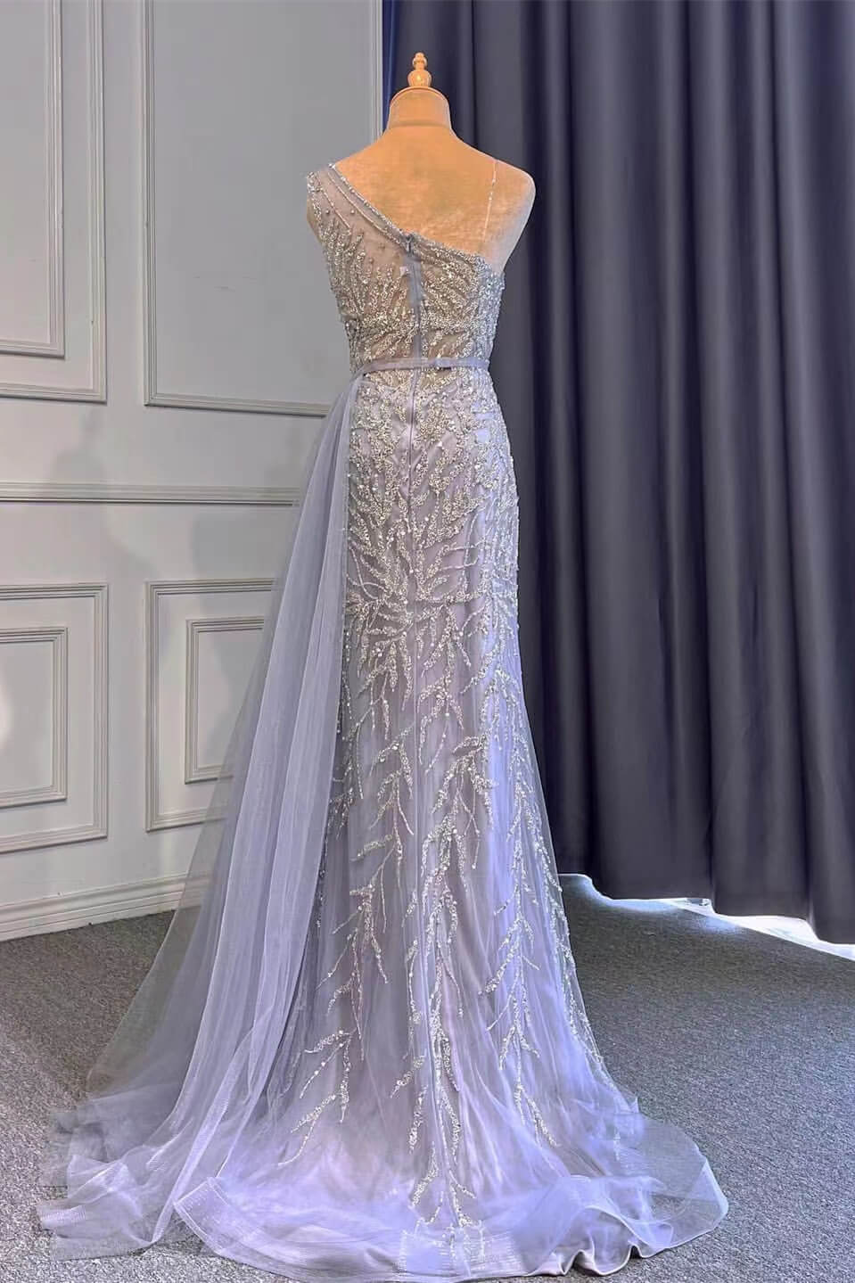 Light Purple Mermaid Prom Dress with Long Ruffles Appliques and Front Split-BallBride