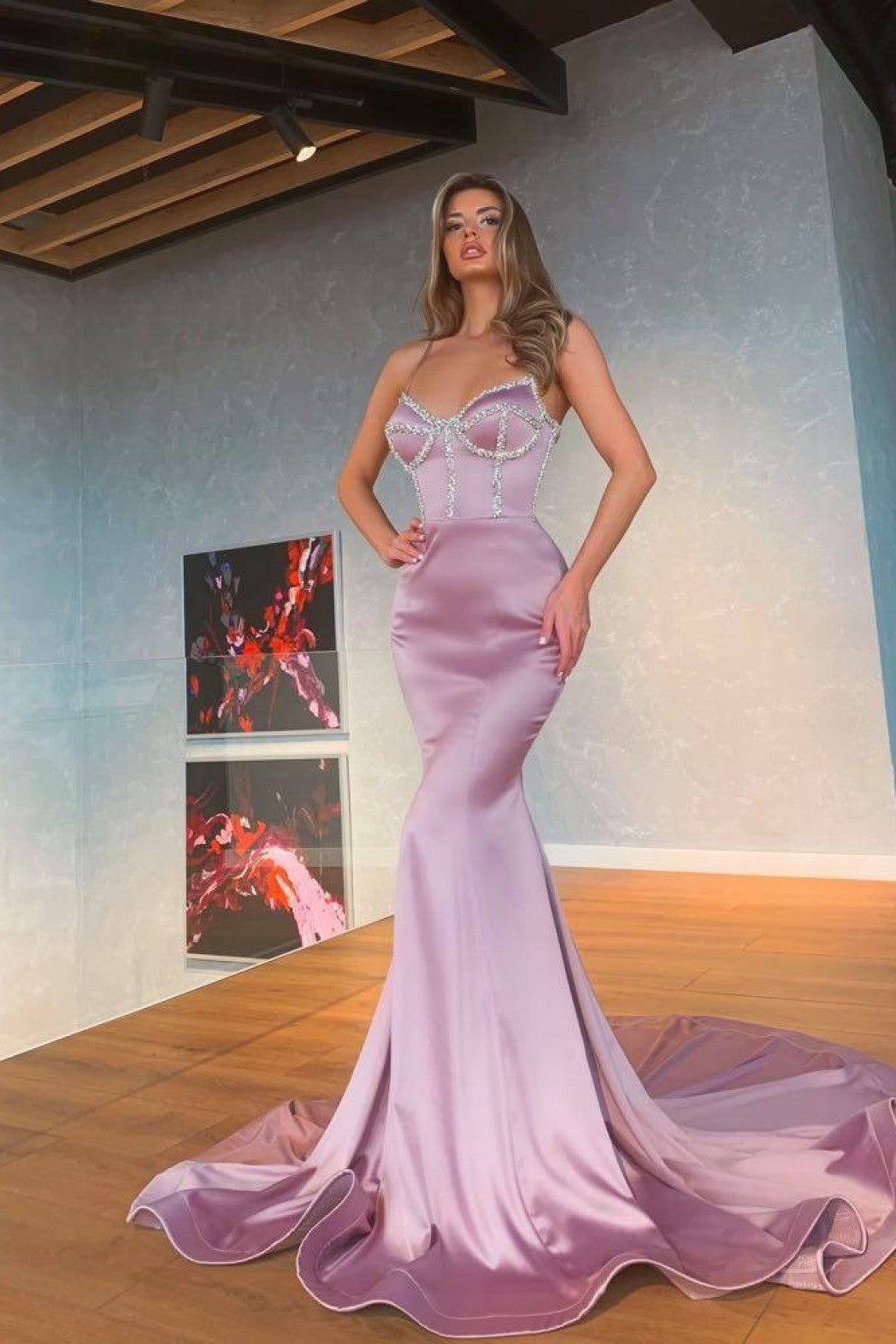 Light Purple Mermaid Spaghetti-Straps Prom Dress With Sequins-BallBride