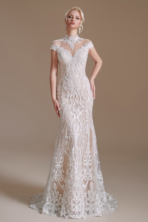 Long Mermaid Lace Wedding Dress with Sleeves - Charming and Elegant-Wedding Dresses-BallBride