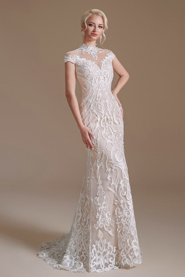 Long Mermaid Lace Wedding Dress with Sleeves - Charming and Elegant-Wedding Dresses-BallBride