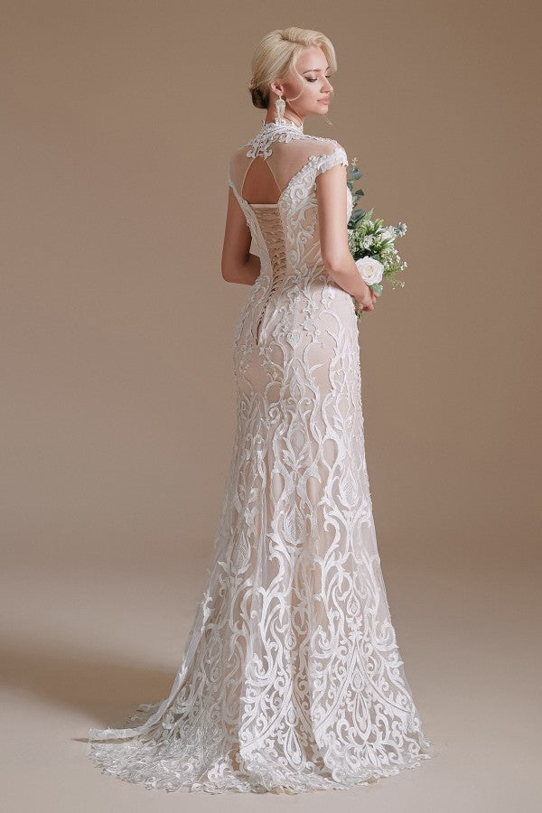 Long Mermaid Lace Wedding Dress with Sleeves - Charming and Elegant-Wedding Dresses-BallBride