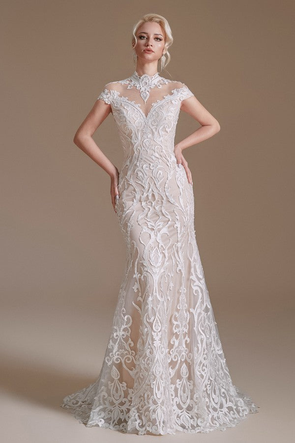 Long Mermaid Lace Wedding Dress with Sleeves - Charming and Elegant-Wedding Dresses-BallBride