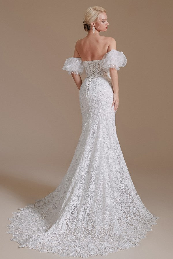 Long Mermaid Wedding Dresses With Detachable Sleeves - Beautiful Sweetheart Lace-Wedding Dresses-BallBride