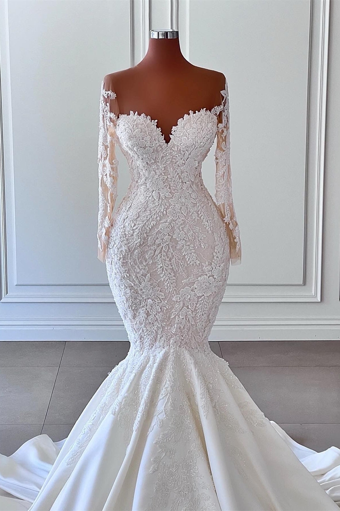 Long Sleeves Mermaid Sweetheart Wedding Dress with Applique-Wedding Dresses-BallBride