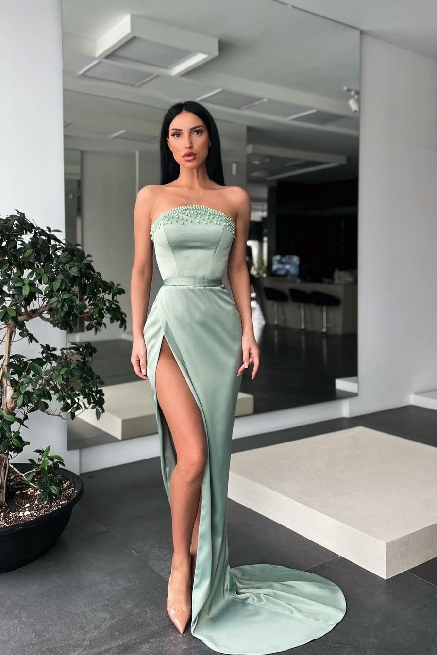 Long Strapless Mermaid Prom Dress with Slit-BallBride