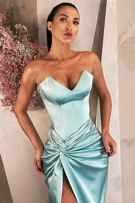 Long V-Neck Sky Blue Prom Dress With Split-BallBride