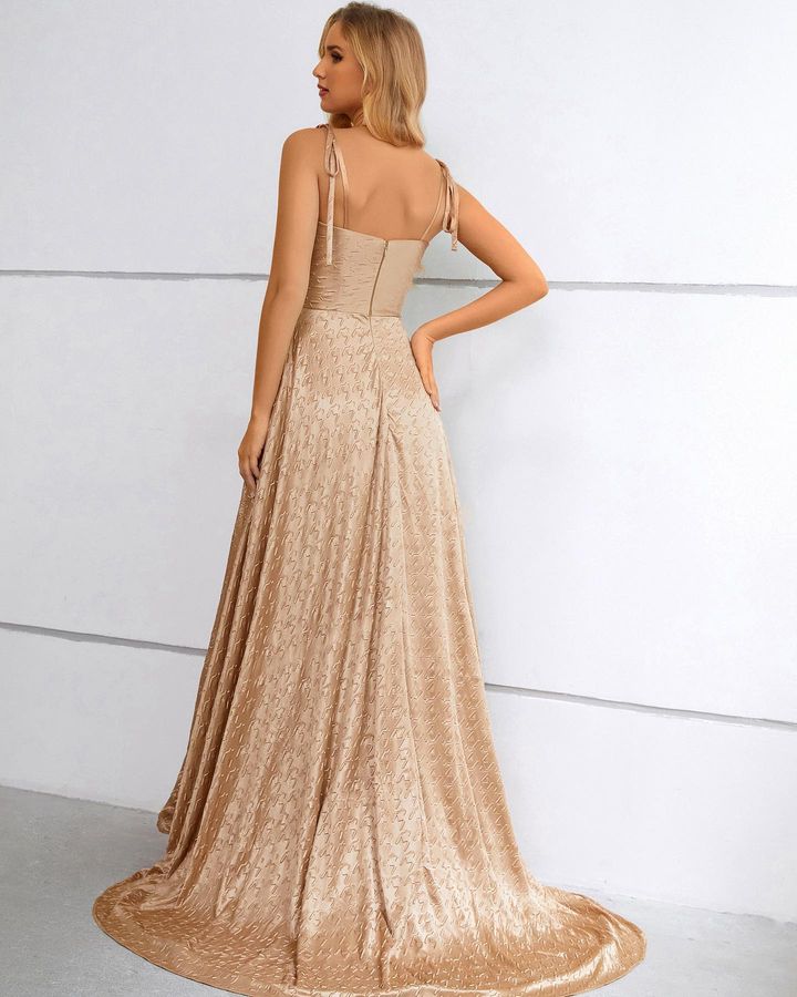 Look Charming in this Spaghetti-Straps Sleeveless Prom Dress Long With Split-Occasion Dress-BallBride