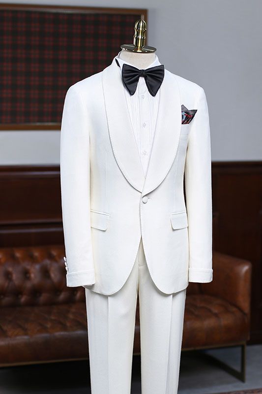 Look Dapper in Alva Classic White 2-Piece Custom Wedding Suit-Wedding Suits-BallBride