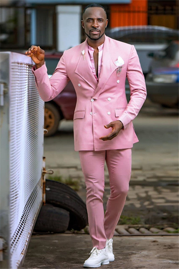 Look Dashing in the Fashion High Quality Party Bespoke Prom Suit Hot Pink With Double Breasted-Prom Suits-BallBride
