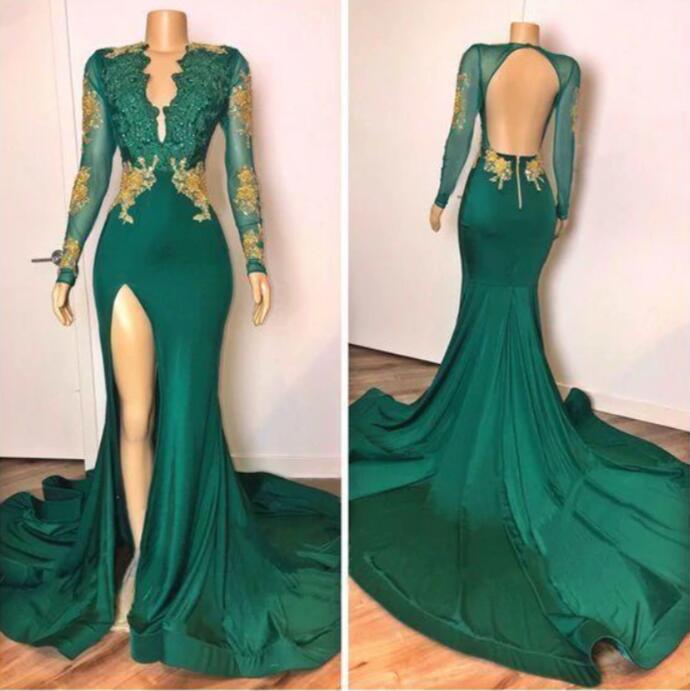 Look Fabulous in This Emerald Green Mermaid Prom Dress with Lace Appliques-Occasion Dress-BallBride