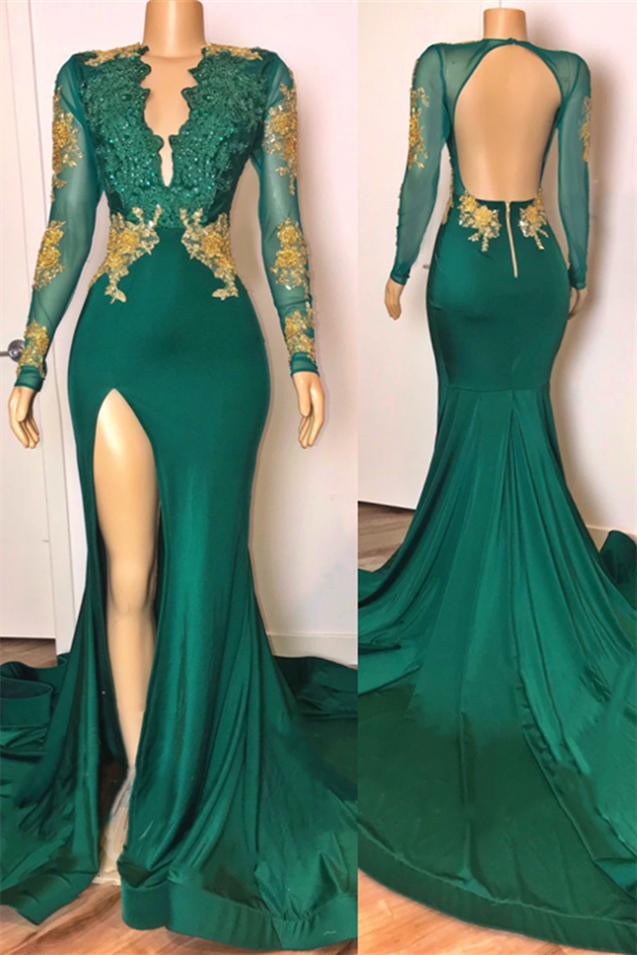 Look Fabulous in This Emerald Green Mermaid Prom Dress with Lace Appliques-Occasion Dress-BallBride