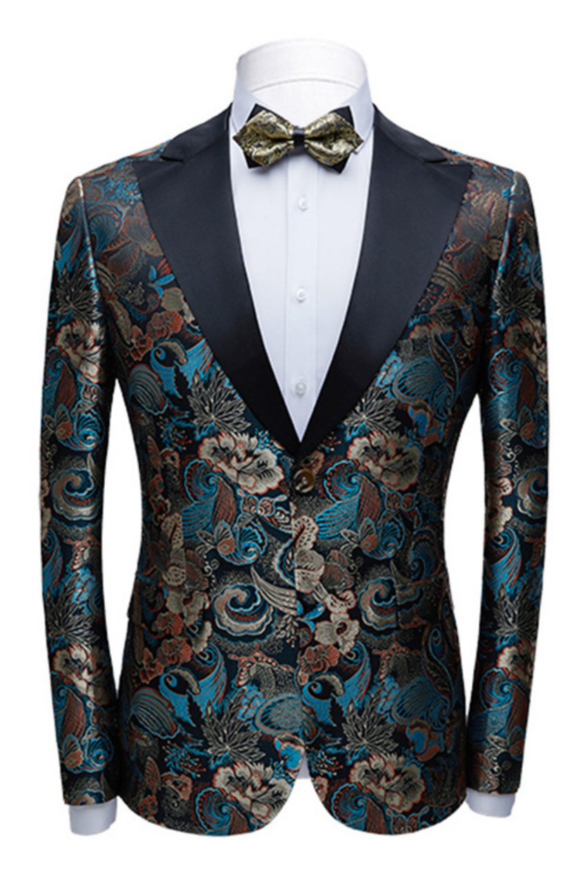 Look Sharp in the Advanced Floral Jacquard Wedding Suit With Black Peak Lapel-Wedding Suits-BallBride