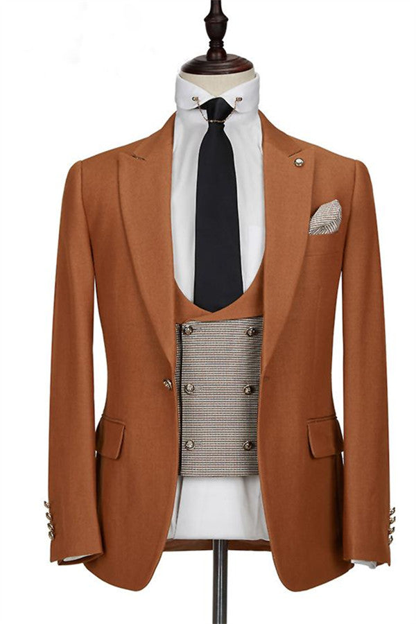 Look Sharp: Three Pieces Caramel Formal Business Prom Tuxedos For Party Suits-Prom Suits-BallBride