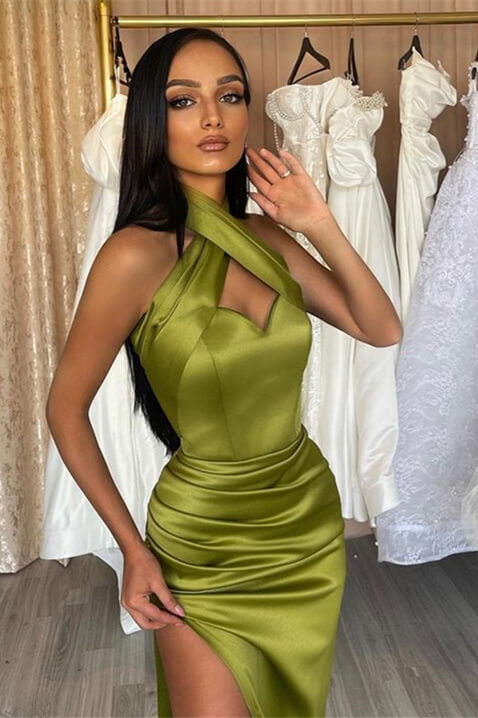 Look Stunning in Sexy Halter Green Mermaid Prom Dress Long With Split On Sale by Ballbellas-BallBride