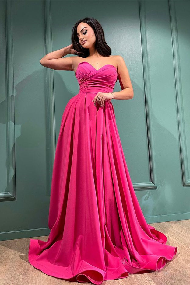 Look Stunning in the Sweetheart Fuchsia Long Evening Dress With Split-BallBride