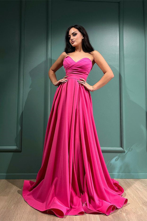 Look Stunning in the Sweetheart Fuchsia Long Evening Dress With Split-BallBride