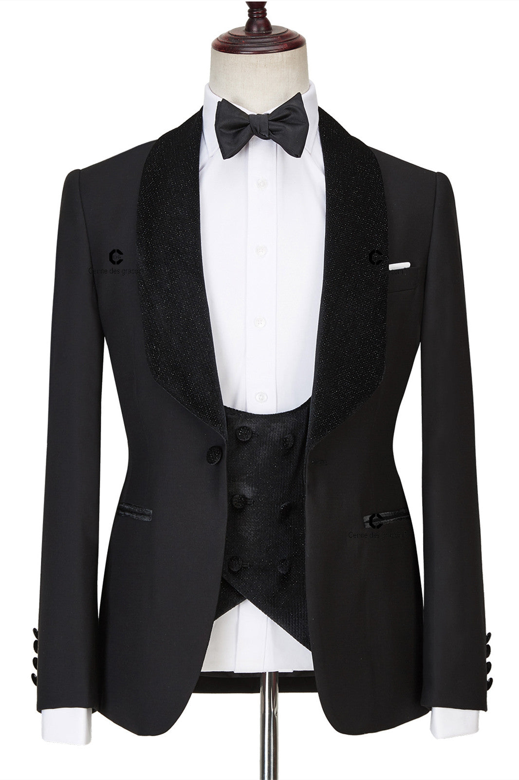 Look Stylish with Jose Modern Three Pieces Black Shawl Lapel Sparkle Men Wedding Suits-Wedding Suits-BallBride