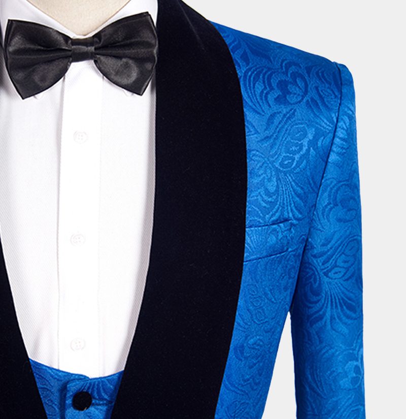 Look Your Best in a Royal Blue Floral Jacquard Slim Fit Wedding Tuxedo-Wedding Suits-BallBride