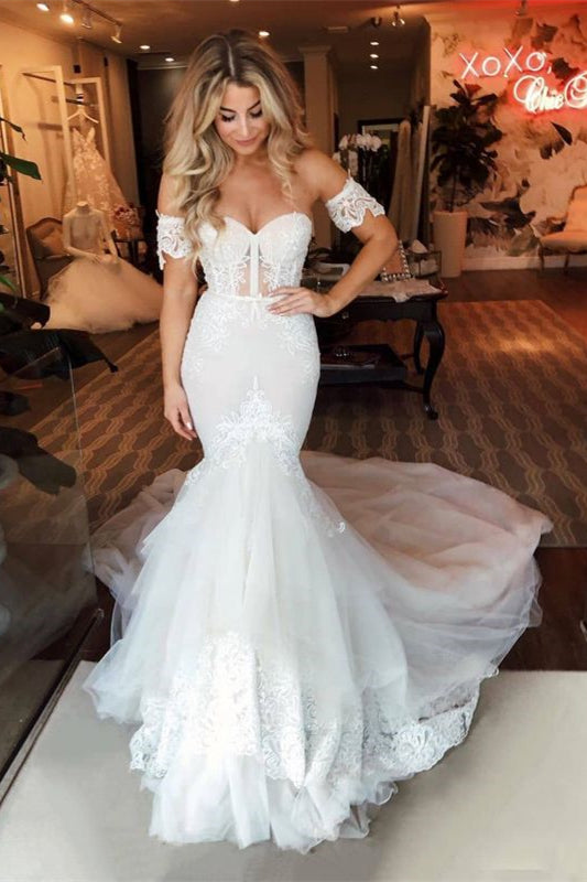 Luxurious Lace Mermaid Wedding Dress with Detachable Sweetheart Sleeves-Wedding Dresses-BallBride