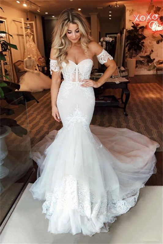 Luxurious Lace Mermaid Wedding Dress with Detachable Sweetheart Sleeves-Wedding Dresses-BallBride