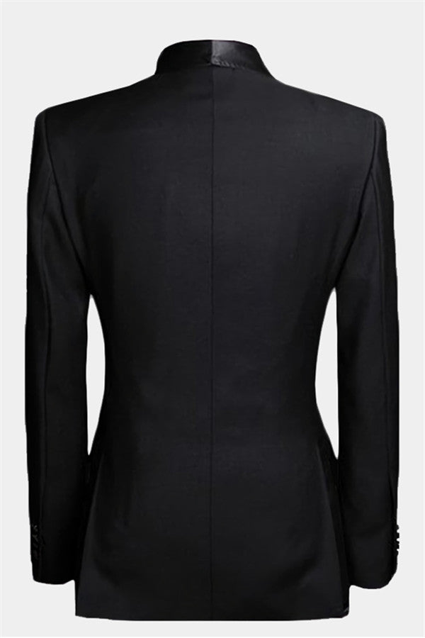 Luxury Black Double Breasted 2 Piece Wedding Tuxedo-Wedding Suits-BallBride