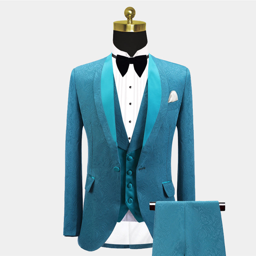 Luxury Jacquard Slim Fit Wedding Suit For Men-Wedding Suits-BallBride