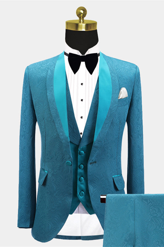 Luxury Jacquard Slim Fit Wedding Suit For Men-Wedding Suits-BallBride