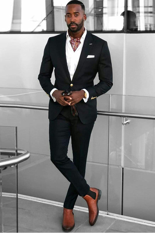 Make a Statement with Handsome Best Fited Black Prince Suit for the Groom - Peaked Lapel with One Button-Prom Suits-BallBride