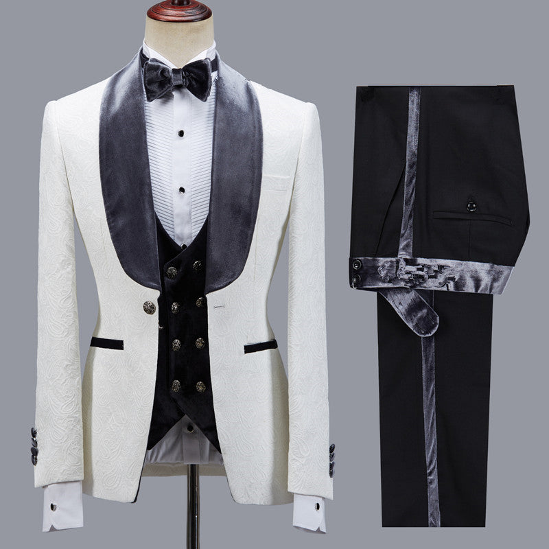 Maverick Jacquard Easy Fit Shawl Lapel Wedding Suit for Men-Wedding Suits-BallBride
