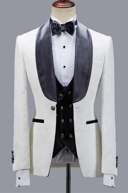 Maverick Jacquard Easy Fit Shawl Lapel Wedding Suit for Men-Wedding Suits-BallBride