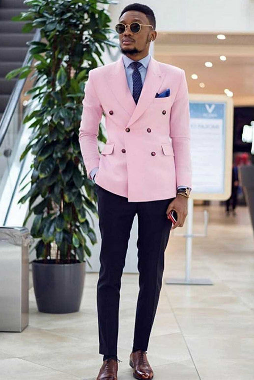 Mens Wedding Suits - Peaked Lapel Pink Double Breasted-Prom Suits-BallBride