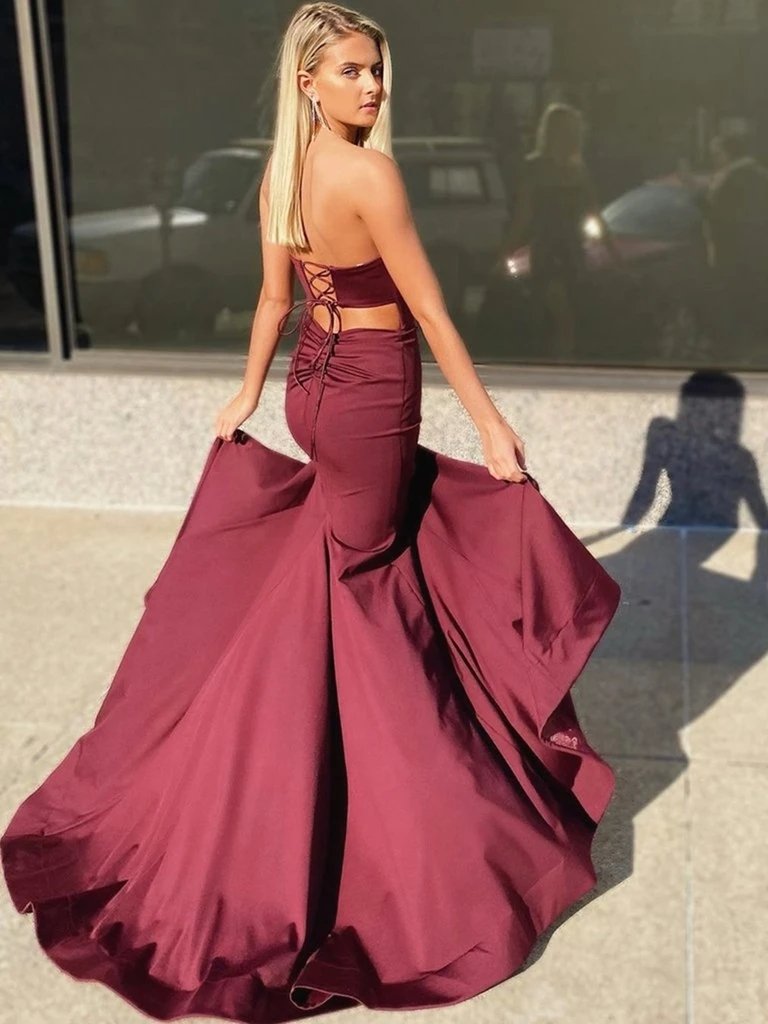 Mermaid Burgundy Sweetheart Prom Dress-BallBride