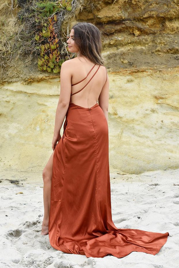 Mermaid Burnt Orange Prom Dress with Slit-BallBride