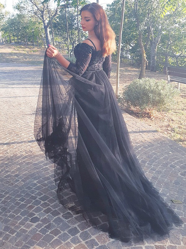 Mermaid Evening Dress with Slit and Amazing Black Appliques Long Sleeves-Occasion Dress-BallBride