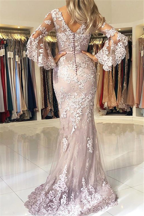 Mermaid Half Sleeves Prom Dress Long-Wedding Dresses-BallBride