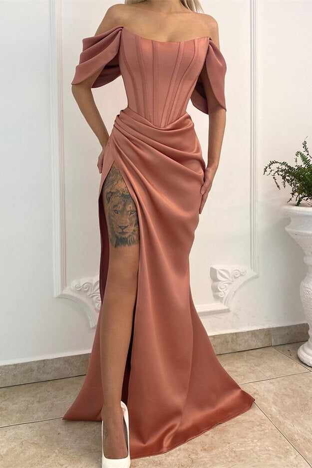 Mermaid Long Prom Dress with Off-the-Shoulder and Split-BallBride