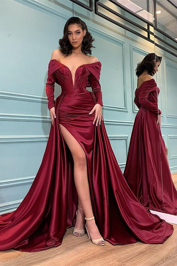 Mermaid Long Sleeves Burgundy Evening Dress-BallBride