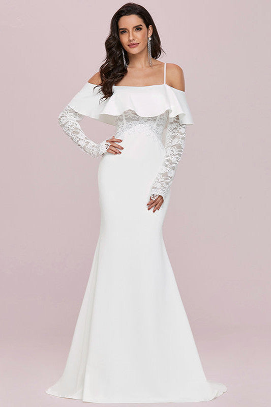 Mermaid Off-the-Shoulder Long Sleeve Lace Wedding Dress-Wedding Dresses-BallBride