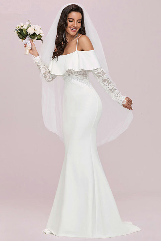 Mermaid Off-the-Shoulder Long Sleeve Lace Wedding Dress-Wedding Dresses-BallBride