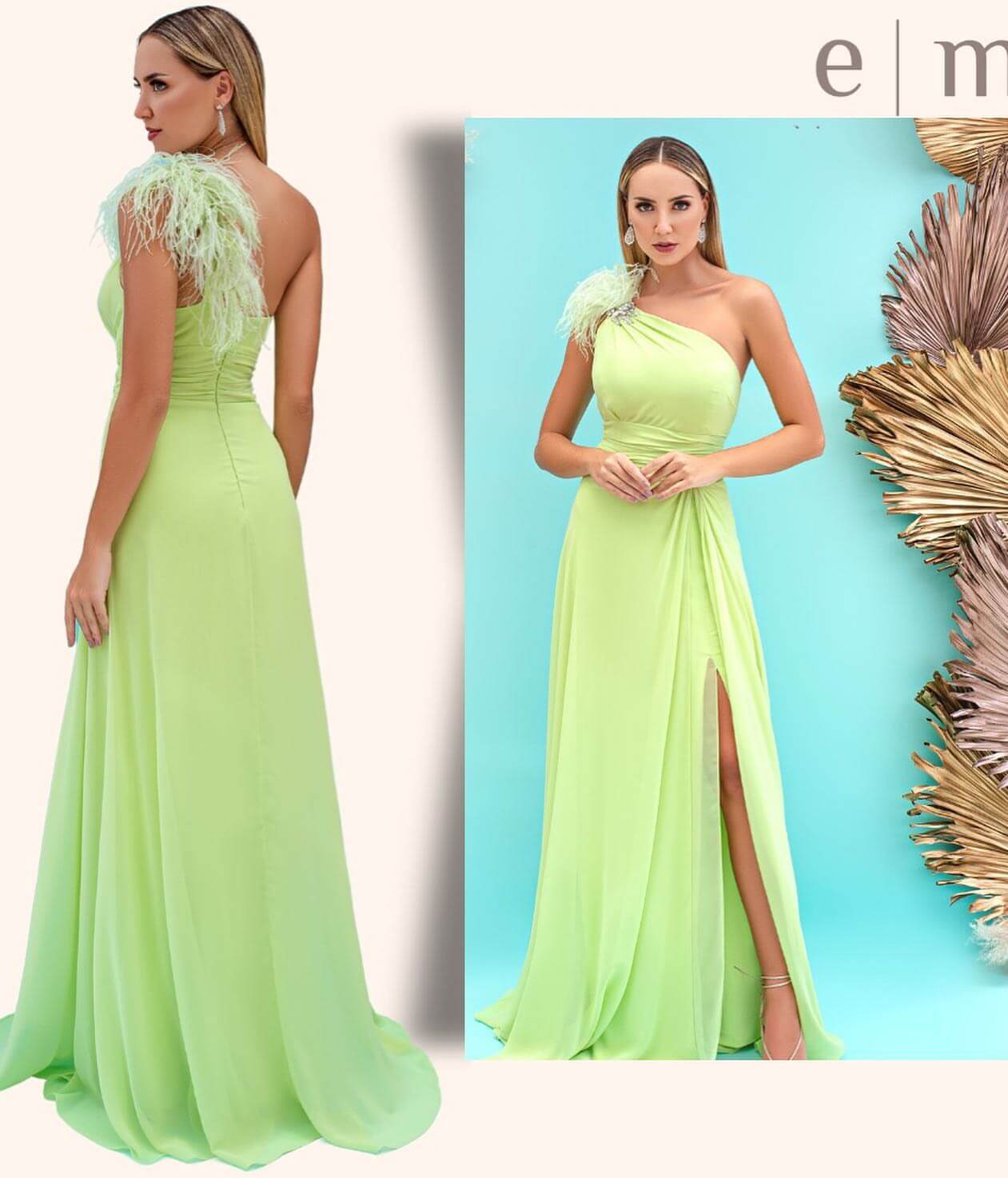 Mermaid One Shoulder Evening Dress with Feather - Light Green-Prom Dresses-BallBride