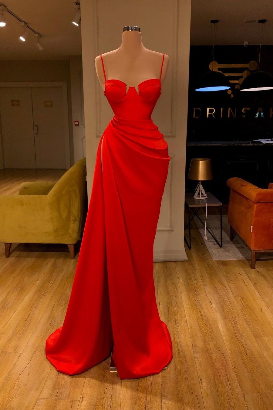 Mermaid Prom Dress On Sale - Fabulous Red Spaghetti-Straps With Split-Occasion Dress-BallBride