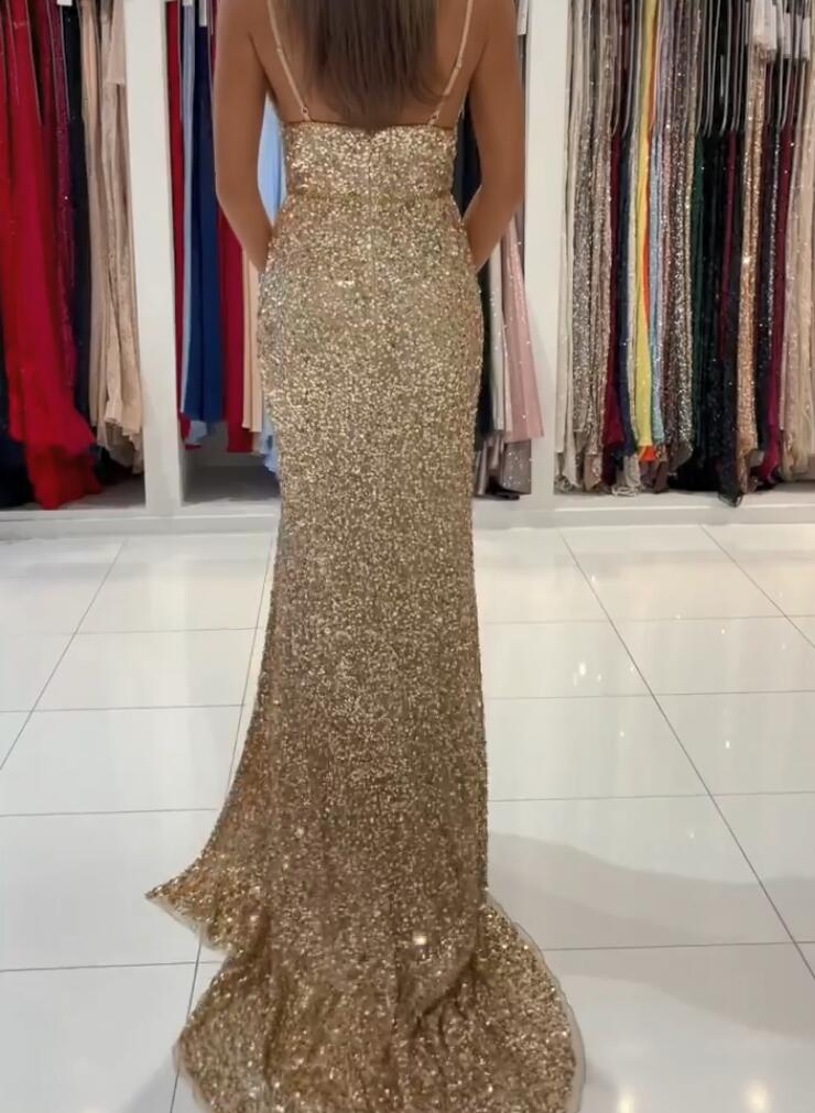 Mermaid Prom Dress with Glittering Sequins and Slit-BallBride