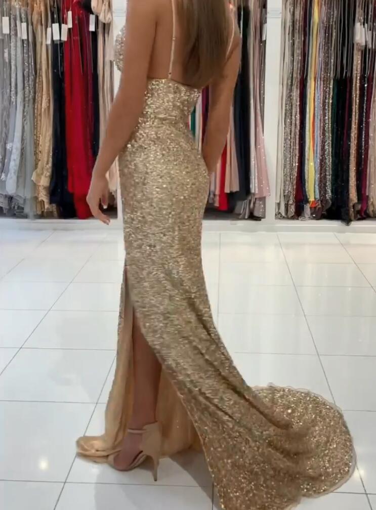 Mermaid Prom Dress with Glittering Sequins and Slit-BallBride