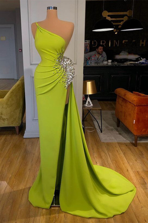 Mermaid Prom Dress with Green Beadings and Split - One Shoulder Sleeveless-BallBride