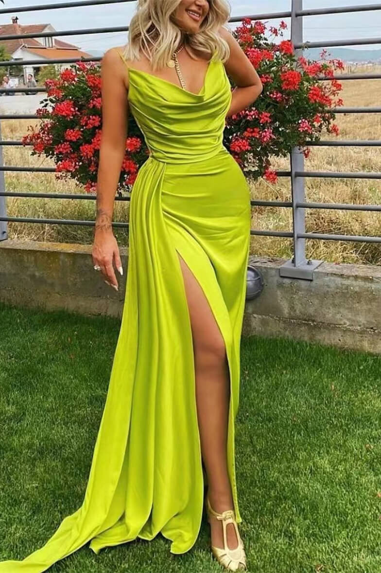 Mermaid Prom Dress with Split and Green Spaghetti-Straps-BallBride