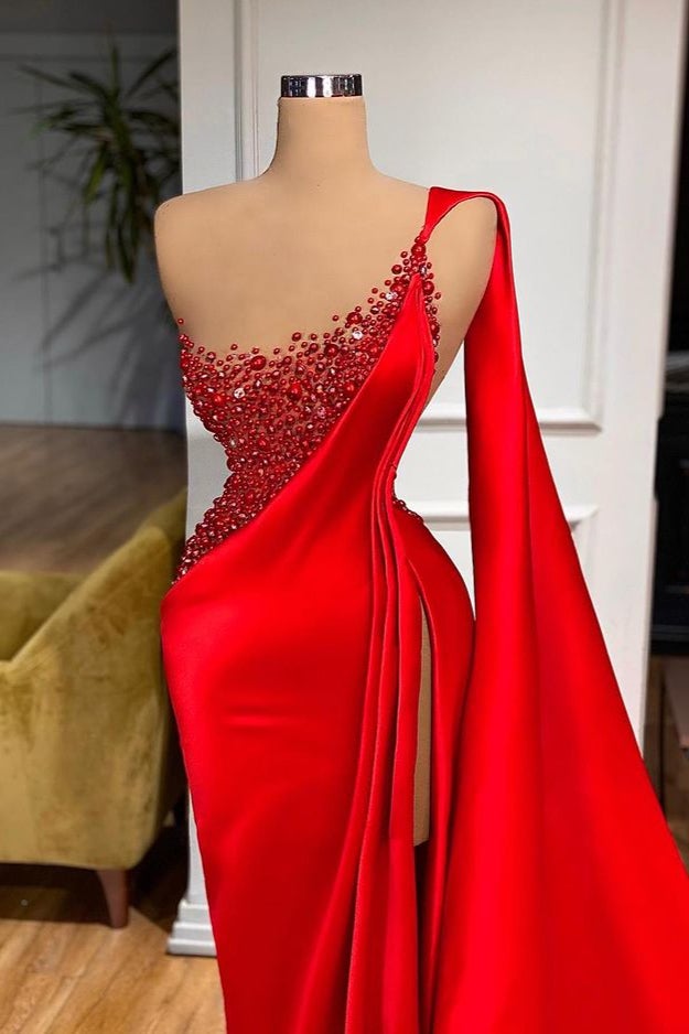 Mermaid Red Ruffles Prom Dress with Beading-BallBride