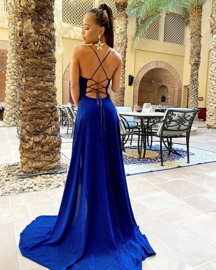 Mermaid Royal Blue Evening Dress with Spaghetti-Straps and Split-BallBride