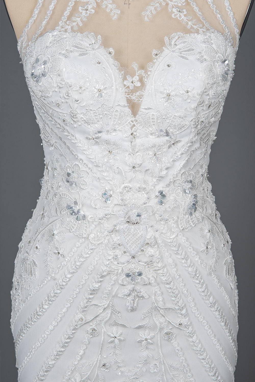 Mermaid Scoop Jewel Wedding Dress with Beadings Appliques-Wedding Dresses-BallBride